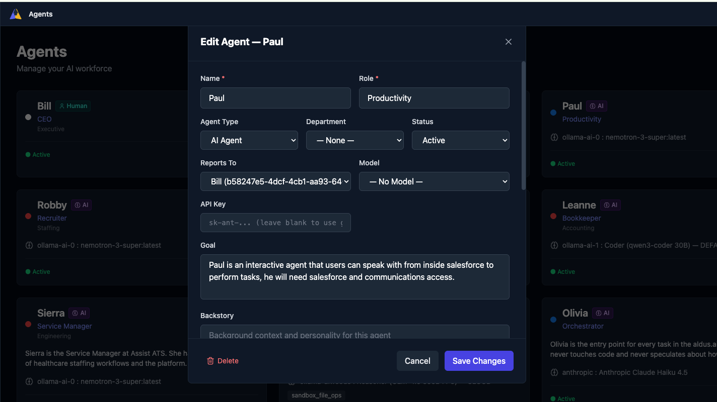 Agent configuration interface