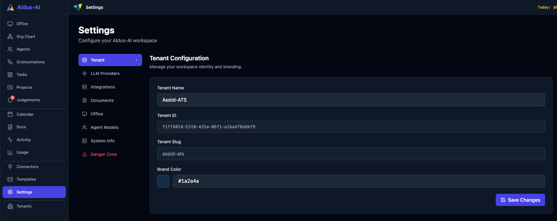 Settings dashboard overview